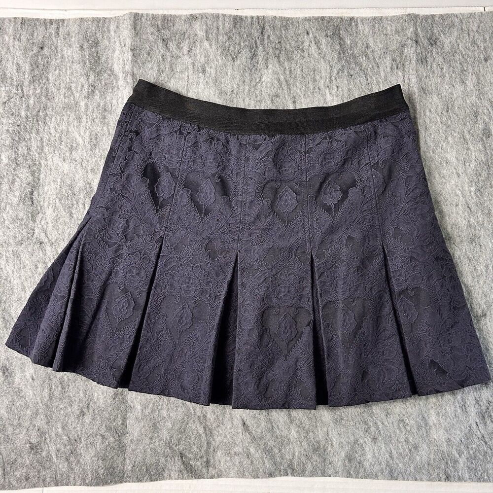 Rebecca Taylor Black Pleated Mini Skirt 8 Damask Tennis Goth Preppy Texture